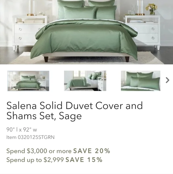 Ethan Allen Queen Duvet And Shams Set Salena Duvet Cover Set F/Q Size Sage Green - Picture 7 of 7